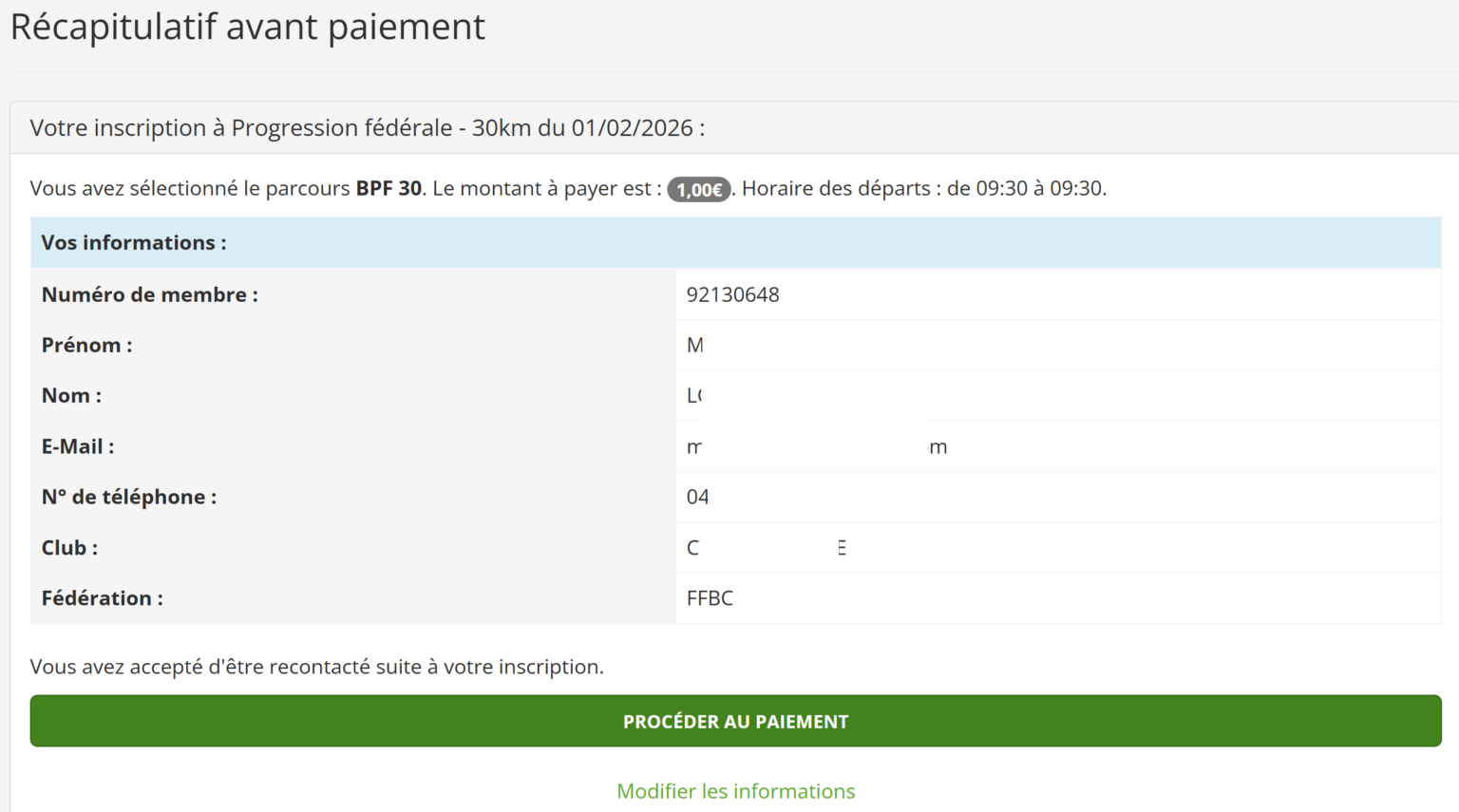 organisation ffbc pre inscription recapitulatif